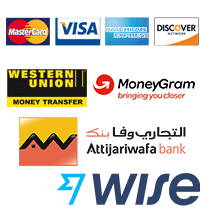 Visa, Mastercard, American Express, Western Union, MoneyGram, Attijariwafa bank, Wise - Accepted payment methods